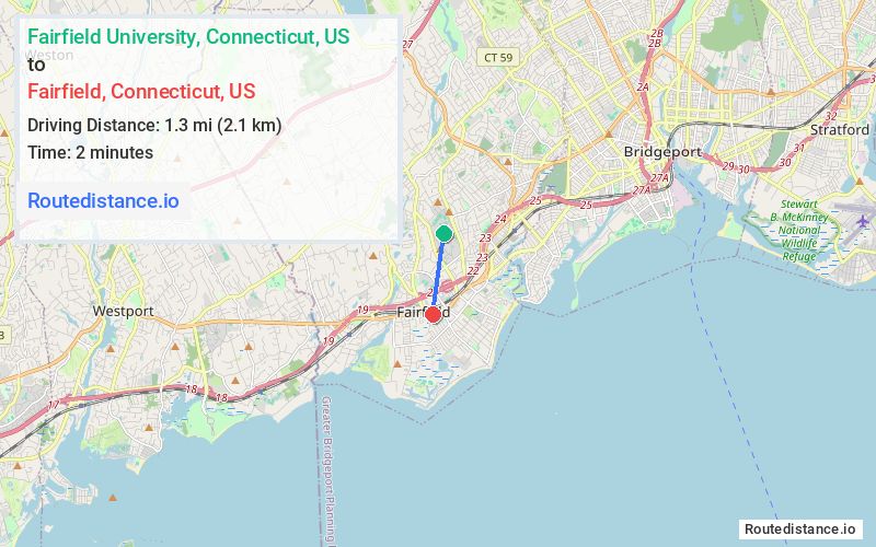 Distance from Fairfield University to Fairfield