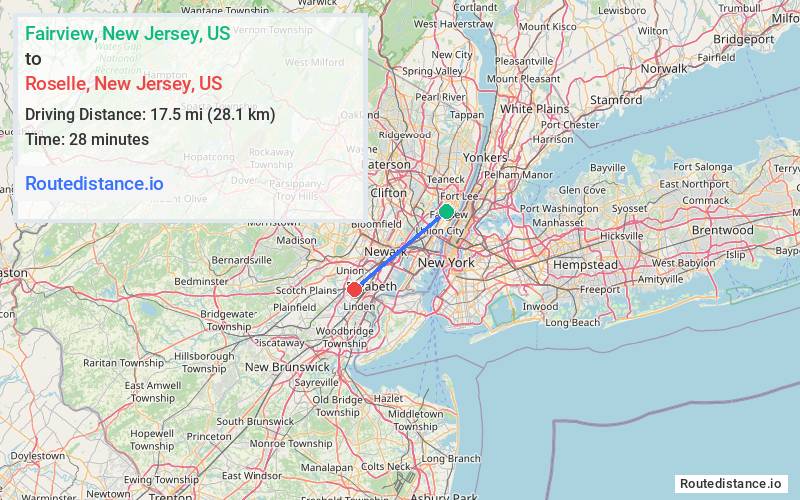 Distance from Fairview to Roselle