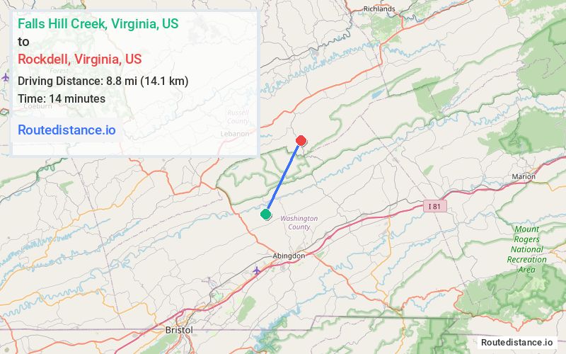 Route map from Falls Hill Creek to Rockdell