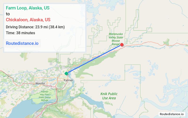 Route map from Farm Loop to Chickaloon