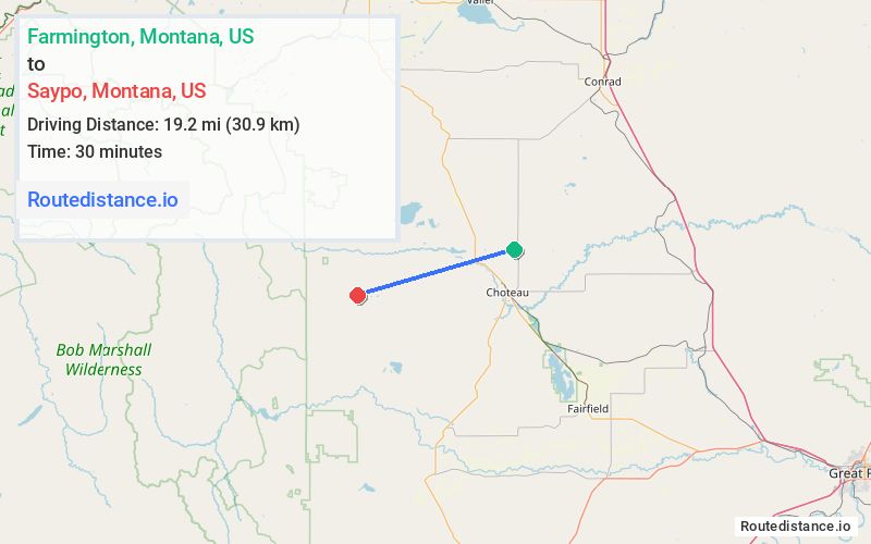 Route map from Farmington to Saypo
