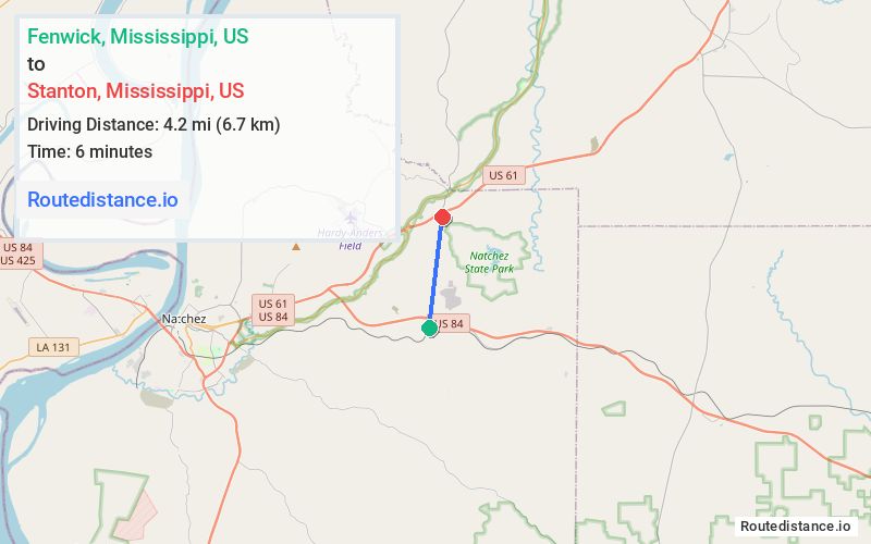 Route map from Fenwick to Stanton