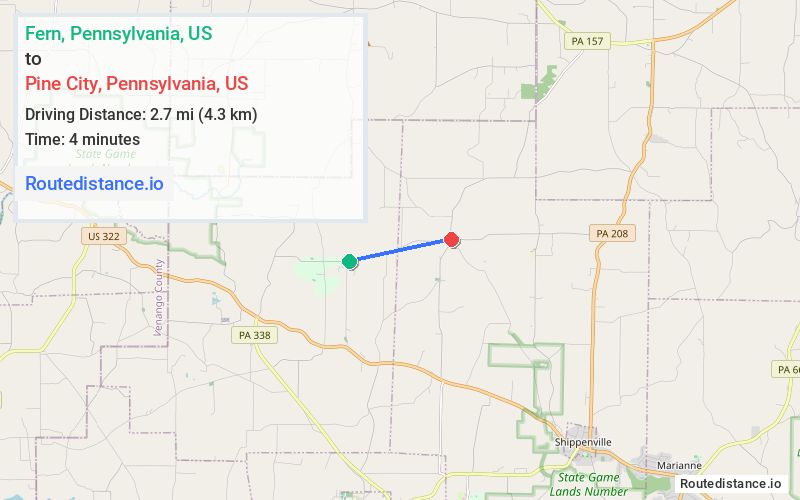 Route map from Fern to Pine City