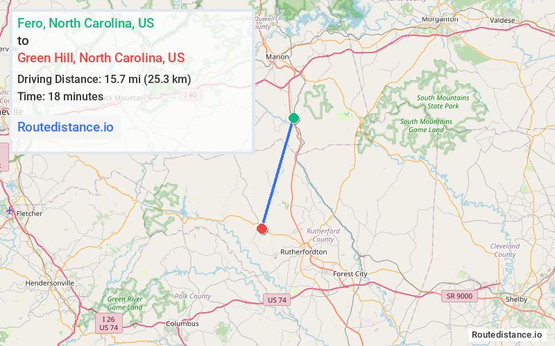 Route map from Fero to Green Hill
