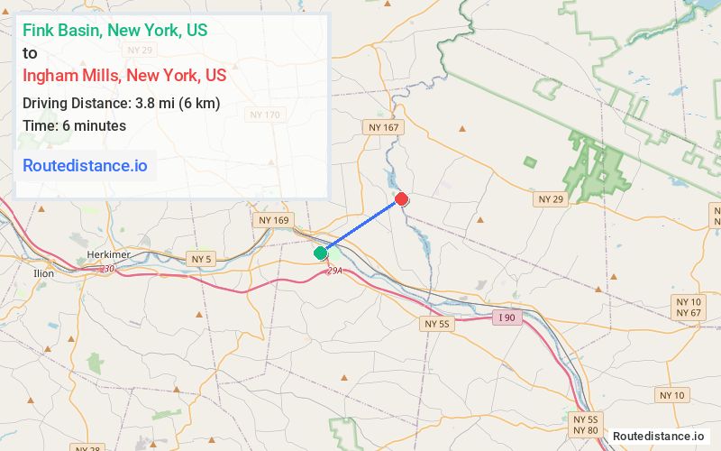 Route map from Fink Basin to Ingham Mills