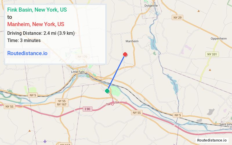 Route map from Fink Basin to Manheim