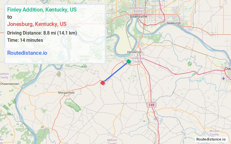 Route map from Finley Addition to Jonesburg