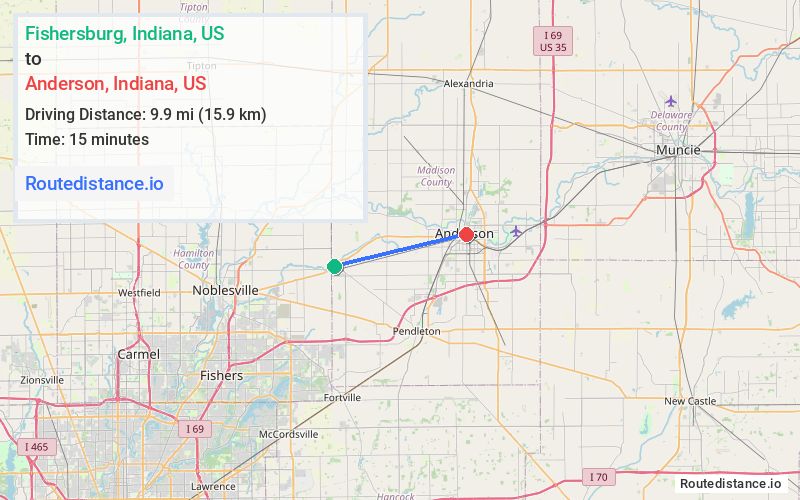 Route map from Fishersburg to Anderson