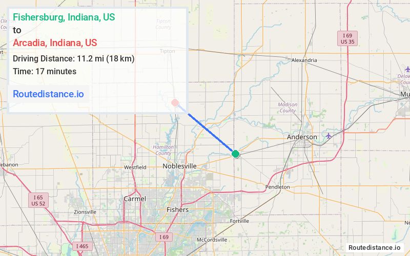 Route map from Fishersburg to Arcadia