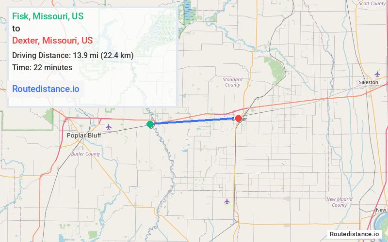 Route map from Fisk to Dexter