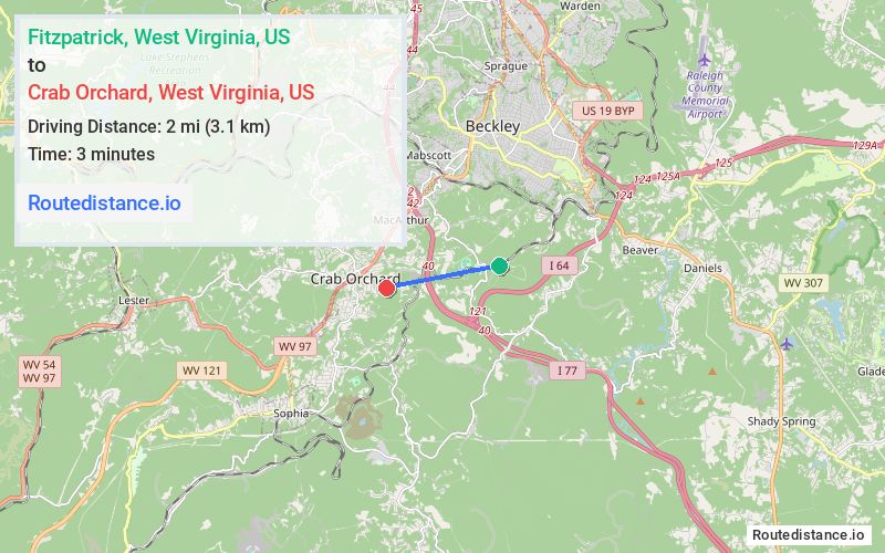 Route map from Fitzpatrick to Crab Orchard