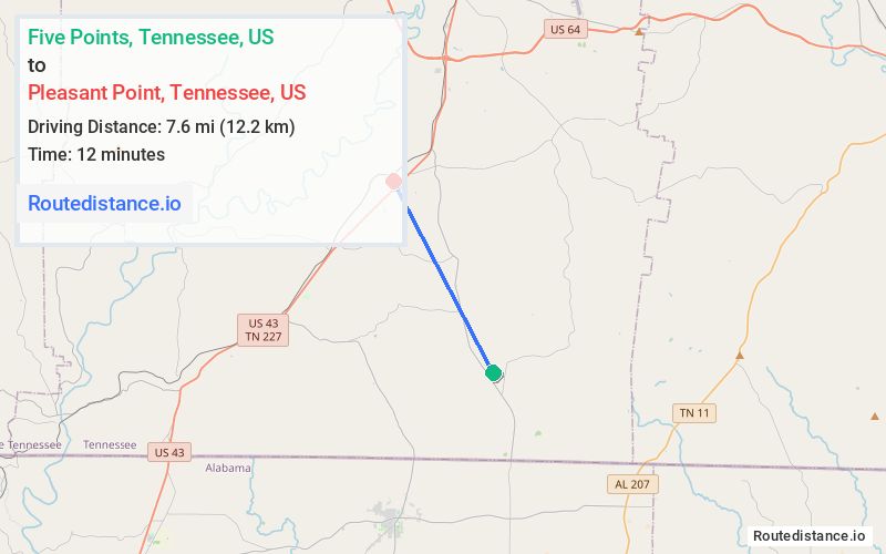 Route map from Five Points to Pleasant Point
