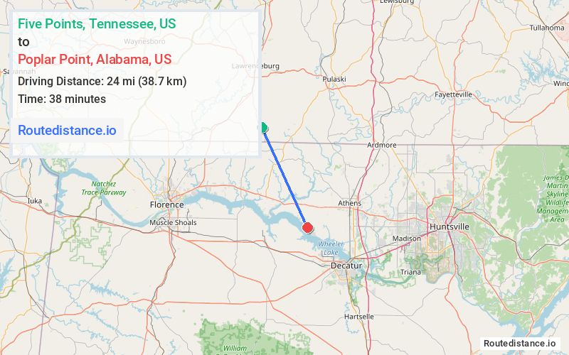 Route map from Five Points to Poplar Point