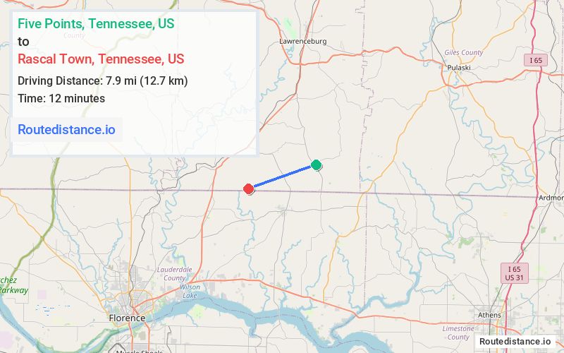 Route map from Five Points to Rascal Town