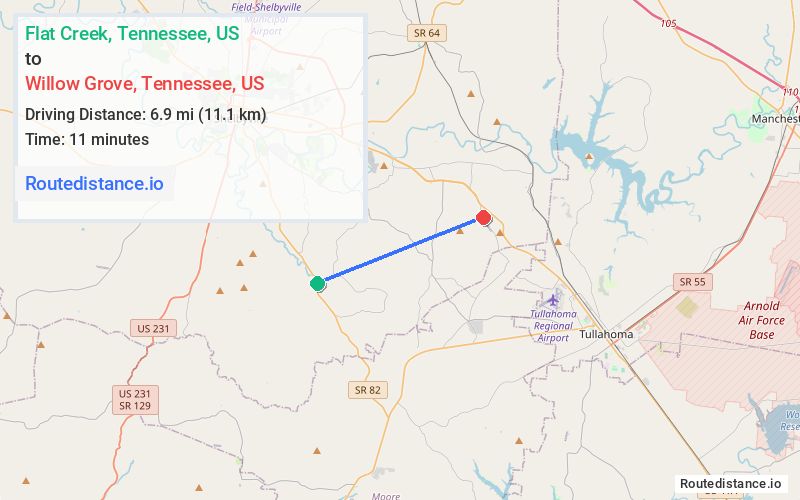 Route map from Flat Creek to Willow Grove
