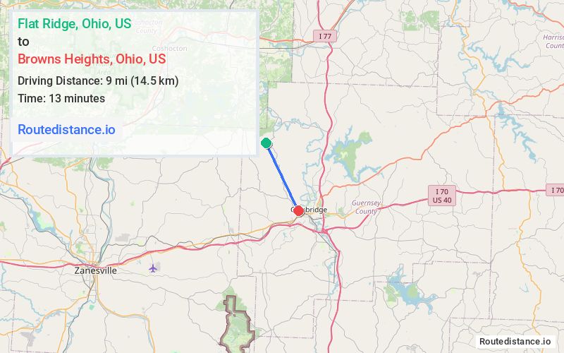 Route map from Flat Ridge to Browns Heights