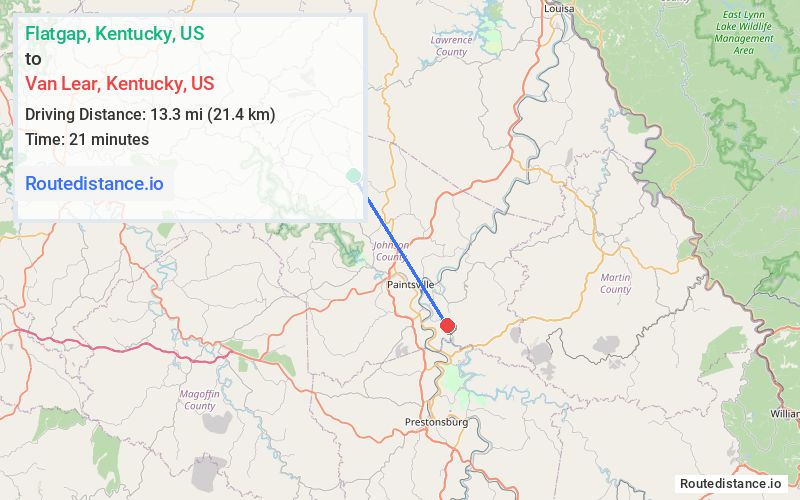 Distance from Flatgap to Van Lear