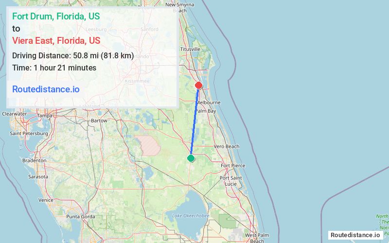 Distance from Fort Drum to Viera East