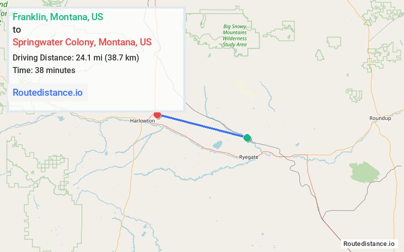 Route map from Franklin to Springwater Colony