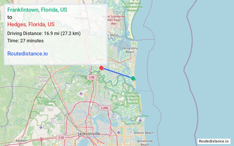 Route map from Franklintown to Hedges