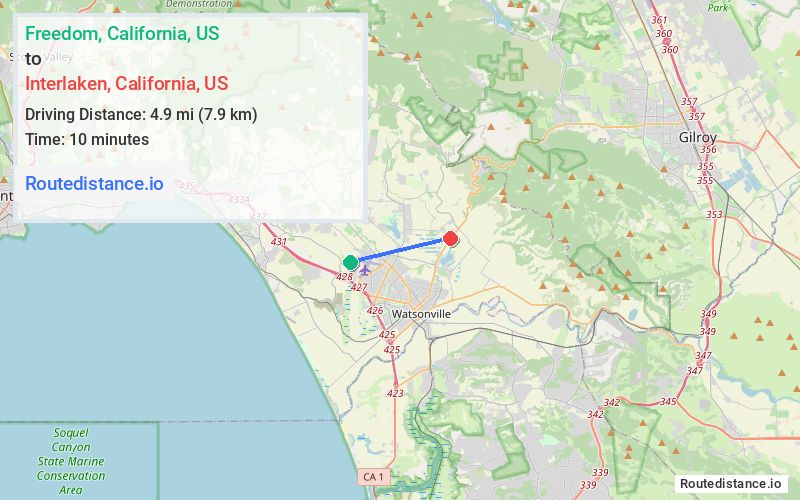 Route map from Freedom to Interlaken