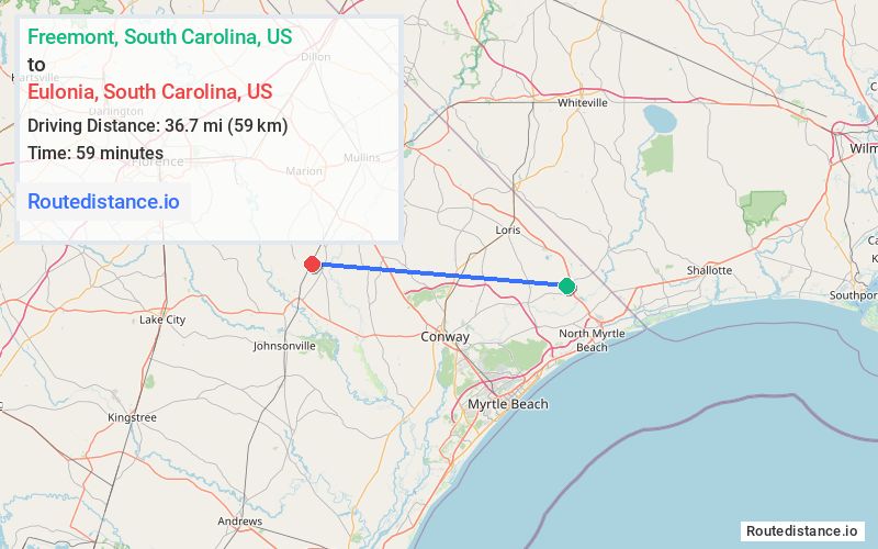Distance from Freemont to Eulonia