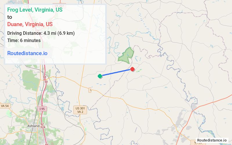 Route map from Frog Level to Duane