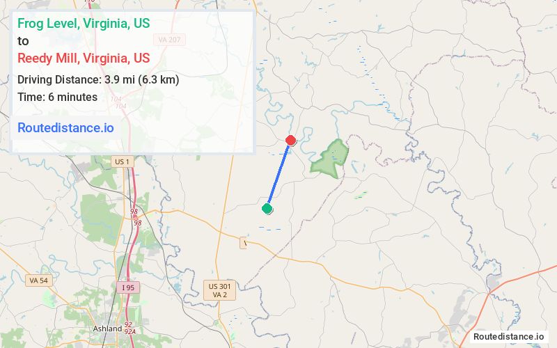Route map from Frog Level to Reedy Mill