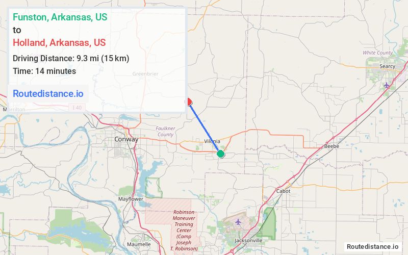 Route map from Funston to Holland