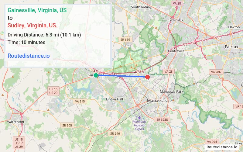 Distance from Gainesville to Sudley