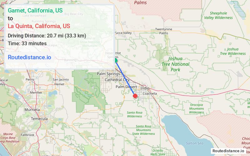 Route map from Garnet to La Quinta