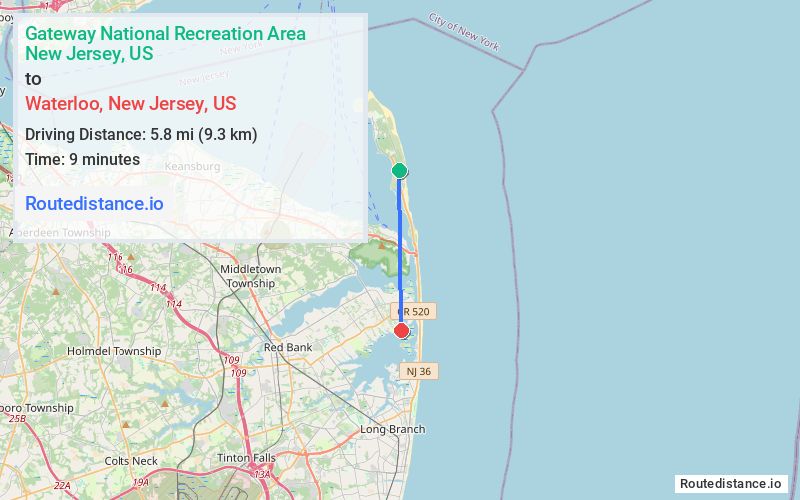 Distance from Gateway National Recreation Area to Waterloo