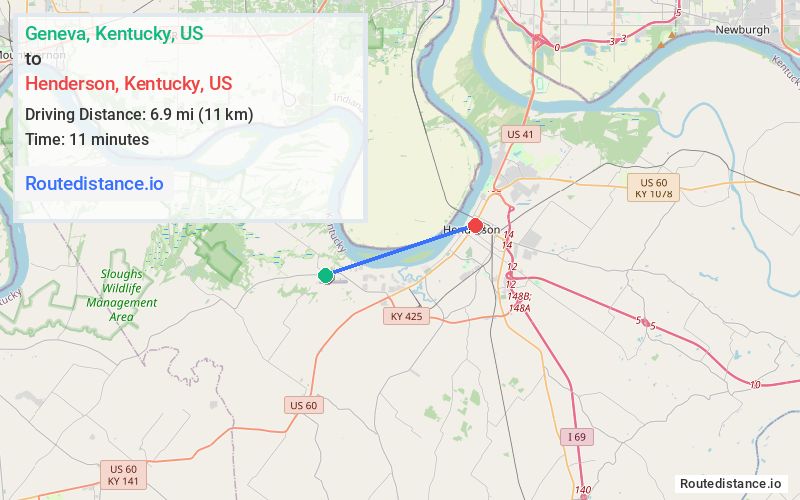 Route map from Geneva to Henderson