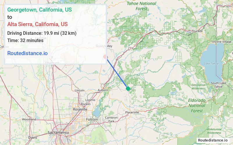 Route map from Georgetown to Alta Sierra