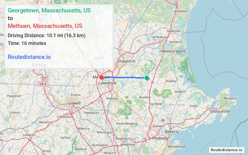 Distance from Georgetown to Methuen