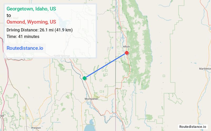 Route map from Georgetown to Osmond