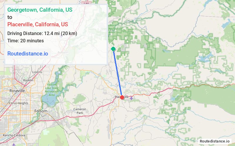 Route map from Georgetown to Placerville