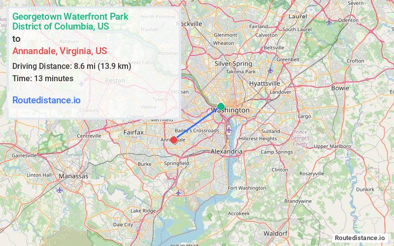 Distance from Georgetown Waterfront Park to Annandale