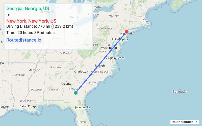 Route map from Georgia to New York