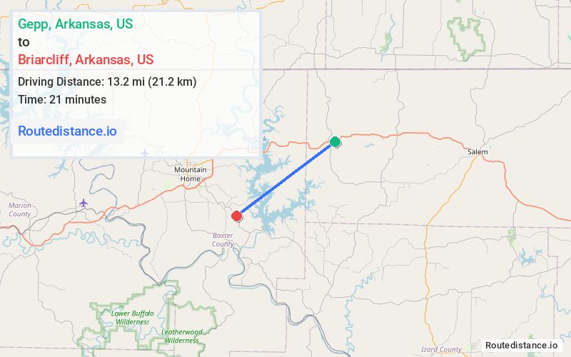 Distance from Gepp to Briarcliff