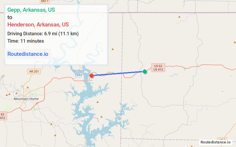 Route map from Gepp to Henderson