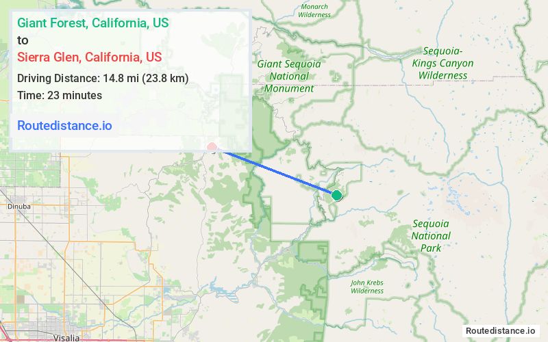Route map from Giant Forest to Sierra Glen