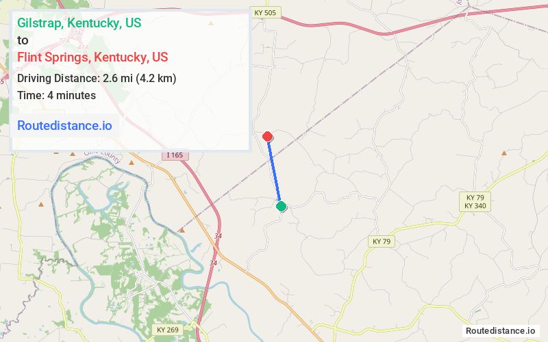 Route map from Gilstrap to Flint Springs
