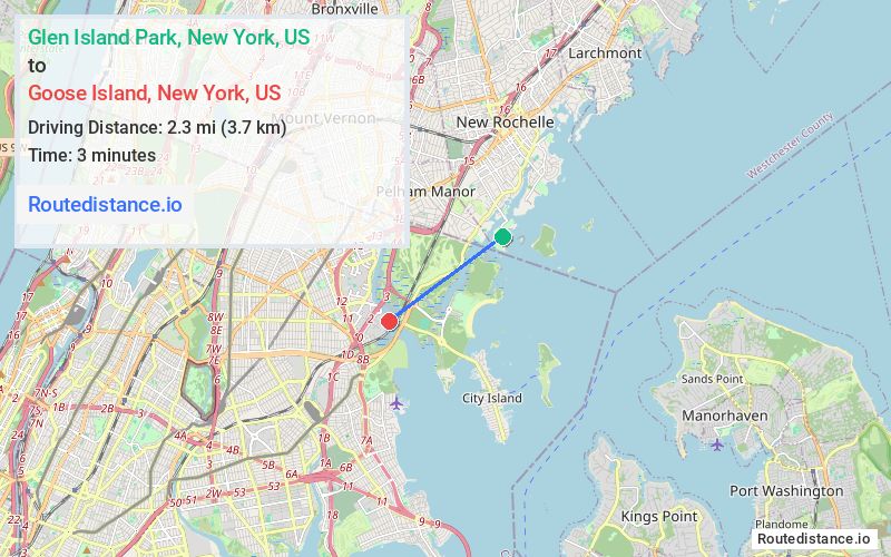 Route map from Glen Island Park to Goose Island