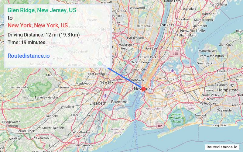 Route map from Glen Ridge to New York