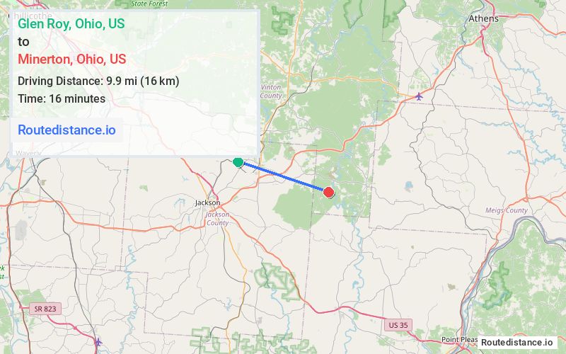 Route map from Glen Roy to Minerton