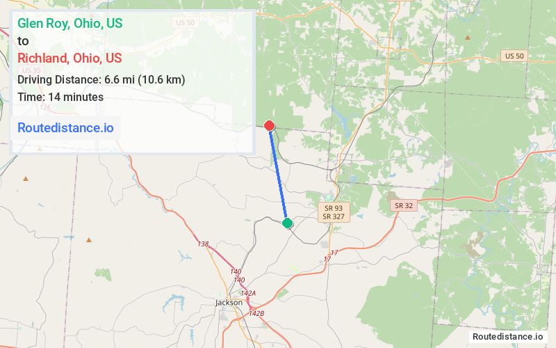 Route map from Glen Roy to Richland