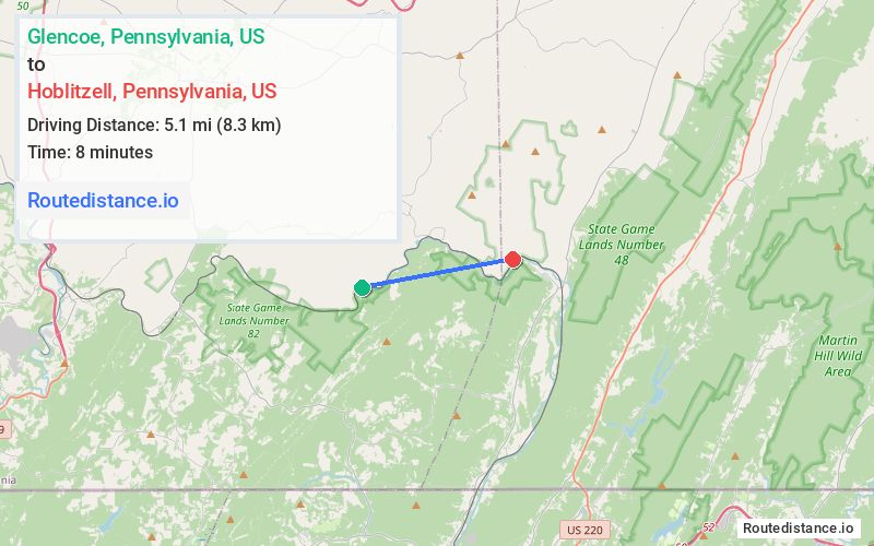 Route map from Glencoe to Hoblitzell