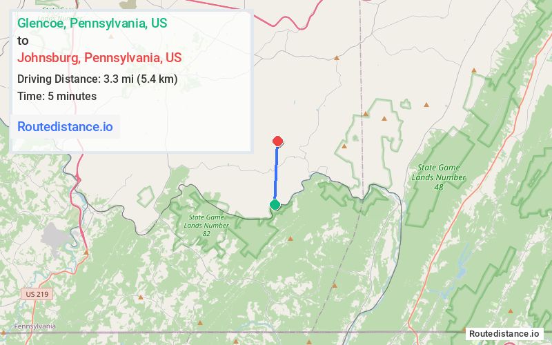 Route map from Glencoe to Johnsburg