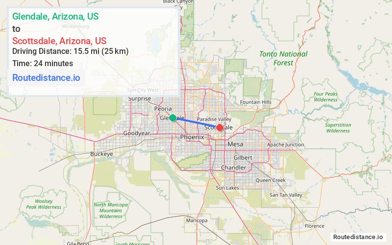 Distance from Glendale to Scottsdale